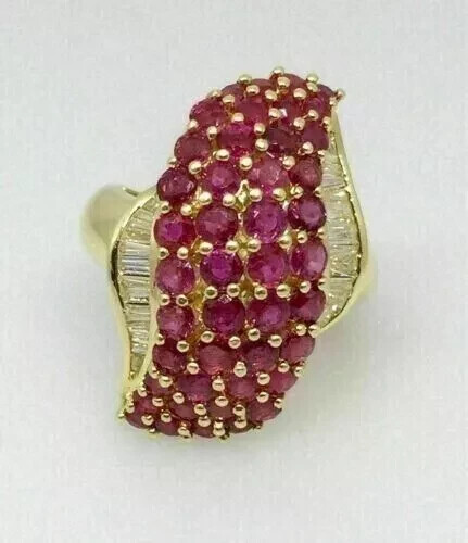 3.00Ct Round Ruby Lab Created Diamond Cluster Engagement 14K Yellow Gold FN Ring