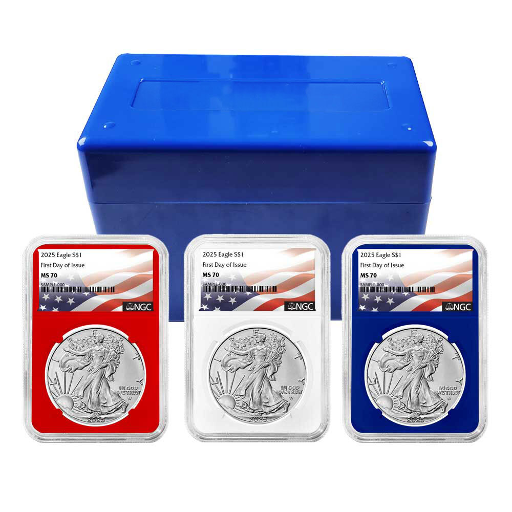 Presale - 2025 $1 American Silver Eagle 3pc Set NGC MS70 FDI Flag Label Red W...-image