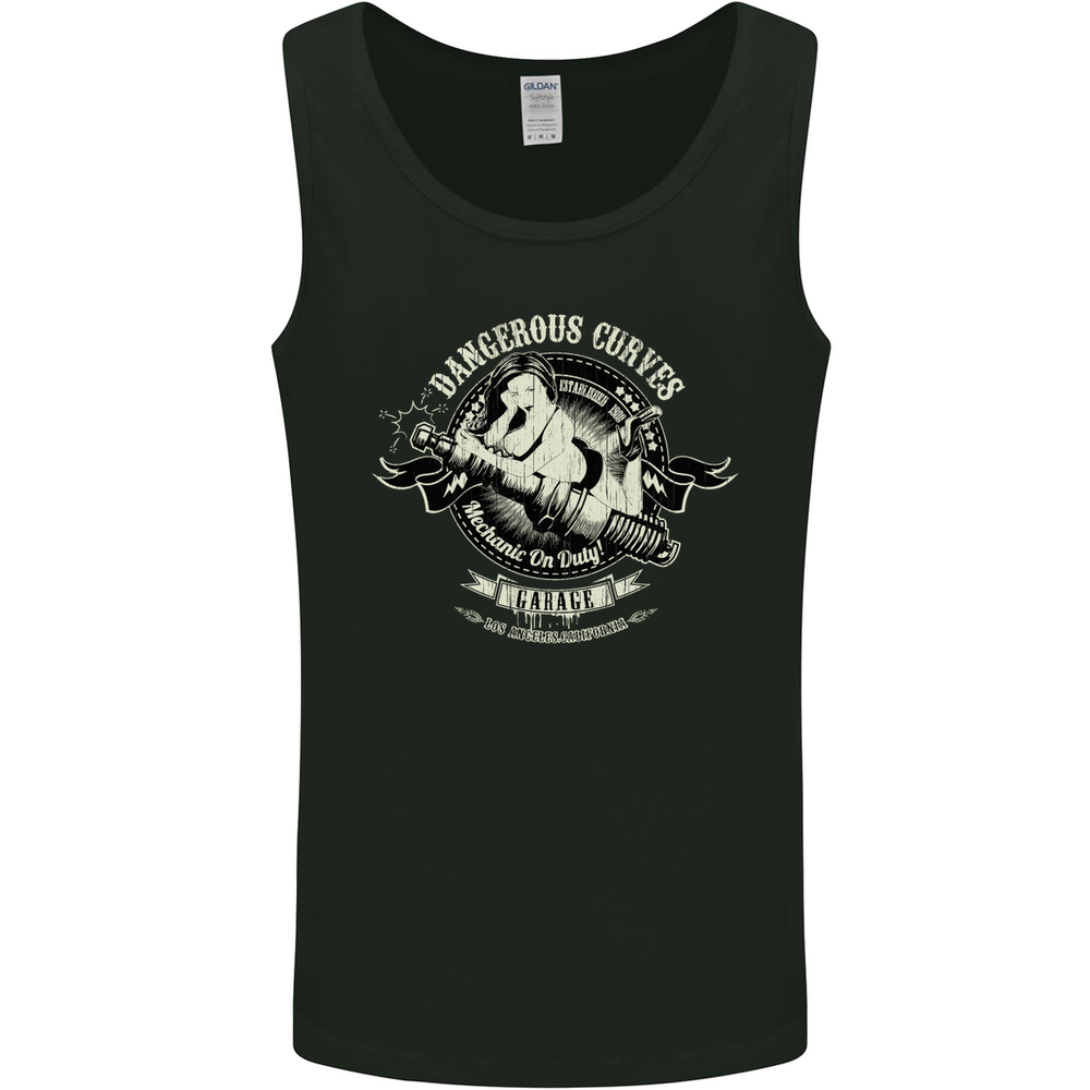 Dangerous Curves Mechanic on Duty Biker Mens Vest Tank Top
