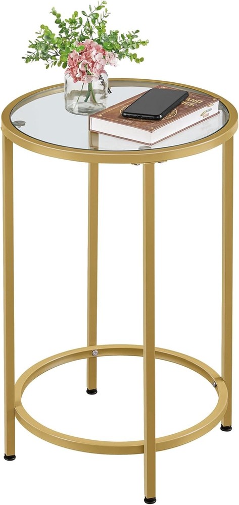 Yaheetech Glass End Table, Small Coffee Accent Table Nightstand Mustard Gold