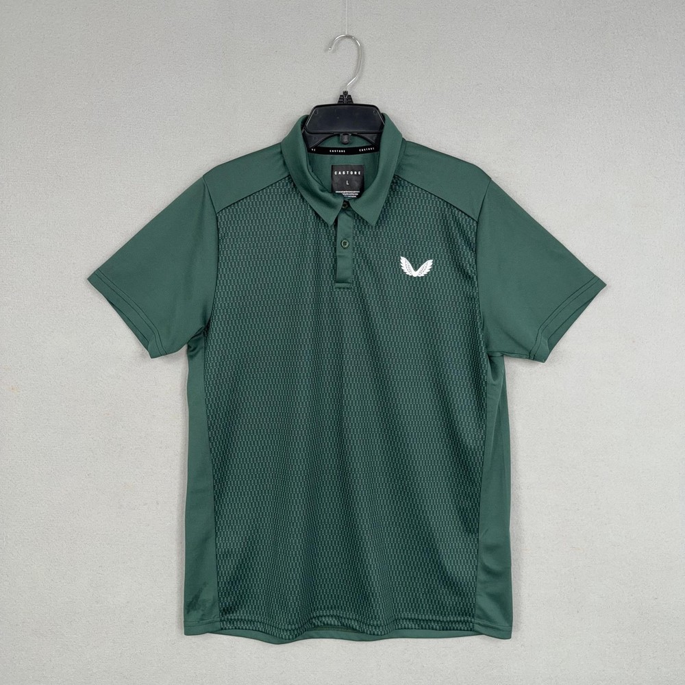 Castore Shirt Mens Large Green Geometric Performance Polo Golf Pickleball Active