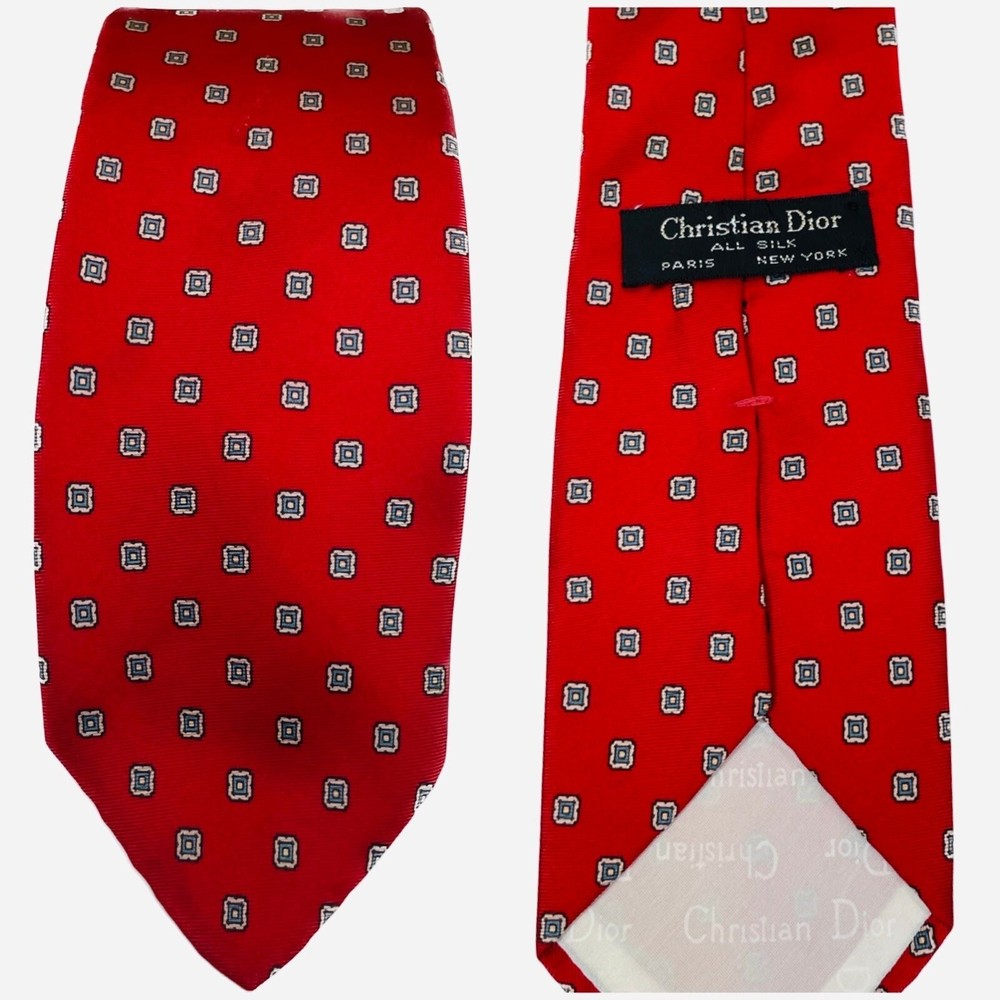 Christian Dior Paris handmade red silk tie 56 inches luxury square design