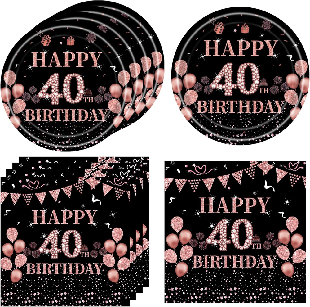 40 Pcs 40Th Birthday Decorations for Women Rose Gold Pink Birthday Supplies