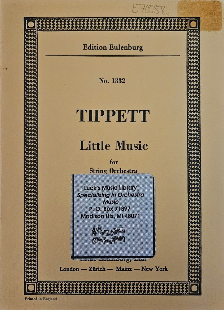 Michael Tippett Little Music for String Orchestra Edition Eulenburg Study Score