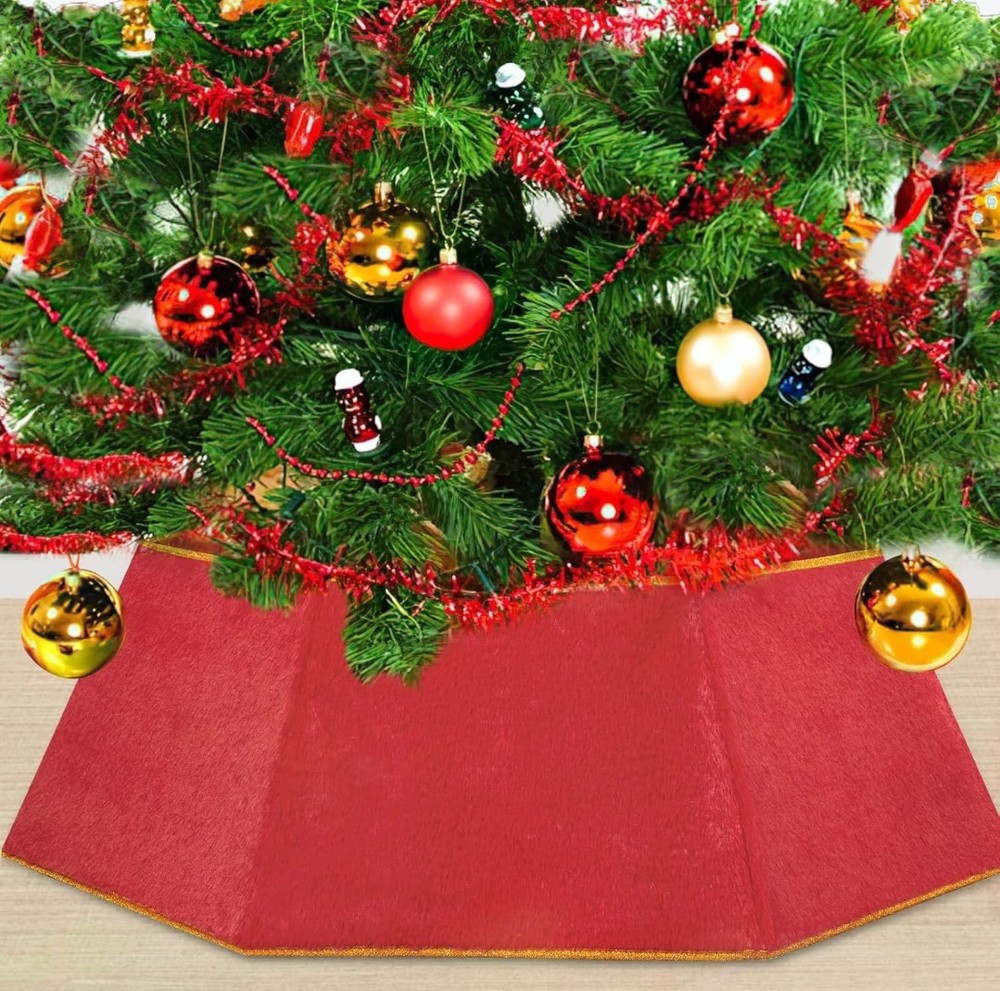 Gray & Red Faux Fur Christmas Tree Collar 25.5 Inch Holiday Decor