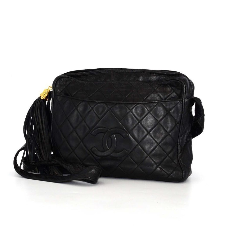 Chanel Black Matelasse Coco Mark Fringe Chain Shoulder Bag