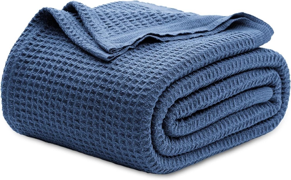 100% Cotton King Size Navy Blue Blanket 104x90 Inches for Bed