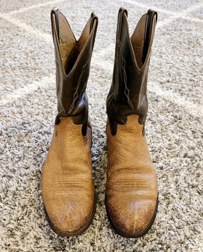 VTG Justin USA Brown Pebbled Leather Cowboy Boots Size 10 D Western Style 3355