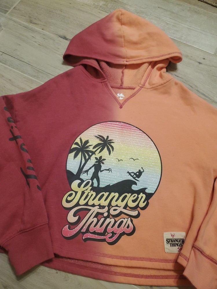 Girls Justice X Stranger Things Pink Surf Hoodie Size Medium 10