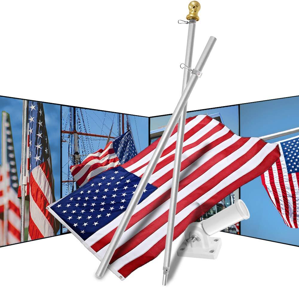 American Flag Pole Kit, 6FT Tangle Free Flag Pole Silver Grey, 3x5 Ft USA US ...