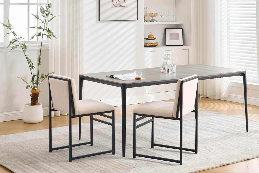 Modern Dining Chairs Set of 2 with Linen Upholstered Cushions and Mini Backrest