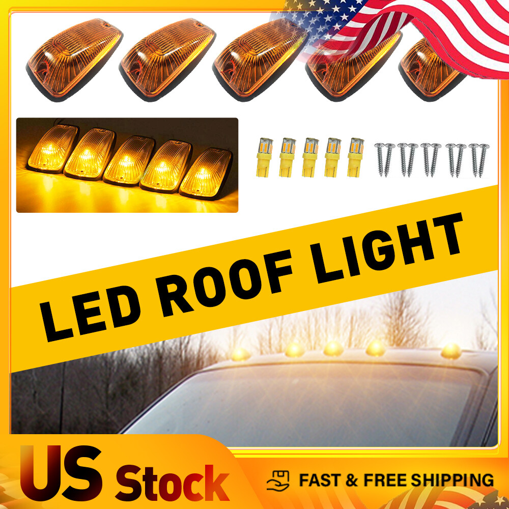 Amber LED Cab Roof Marker Light Kit 5pcs for 1998-2002 Chevy GMC Trucks IP68 Waterproof  