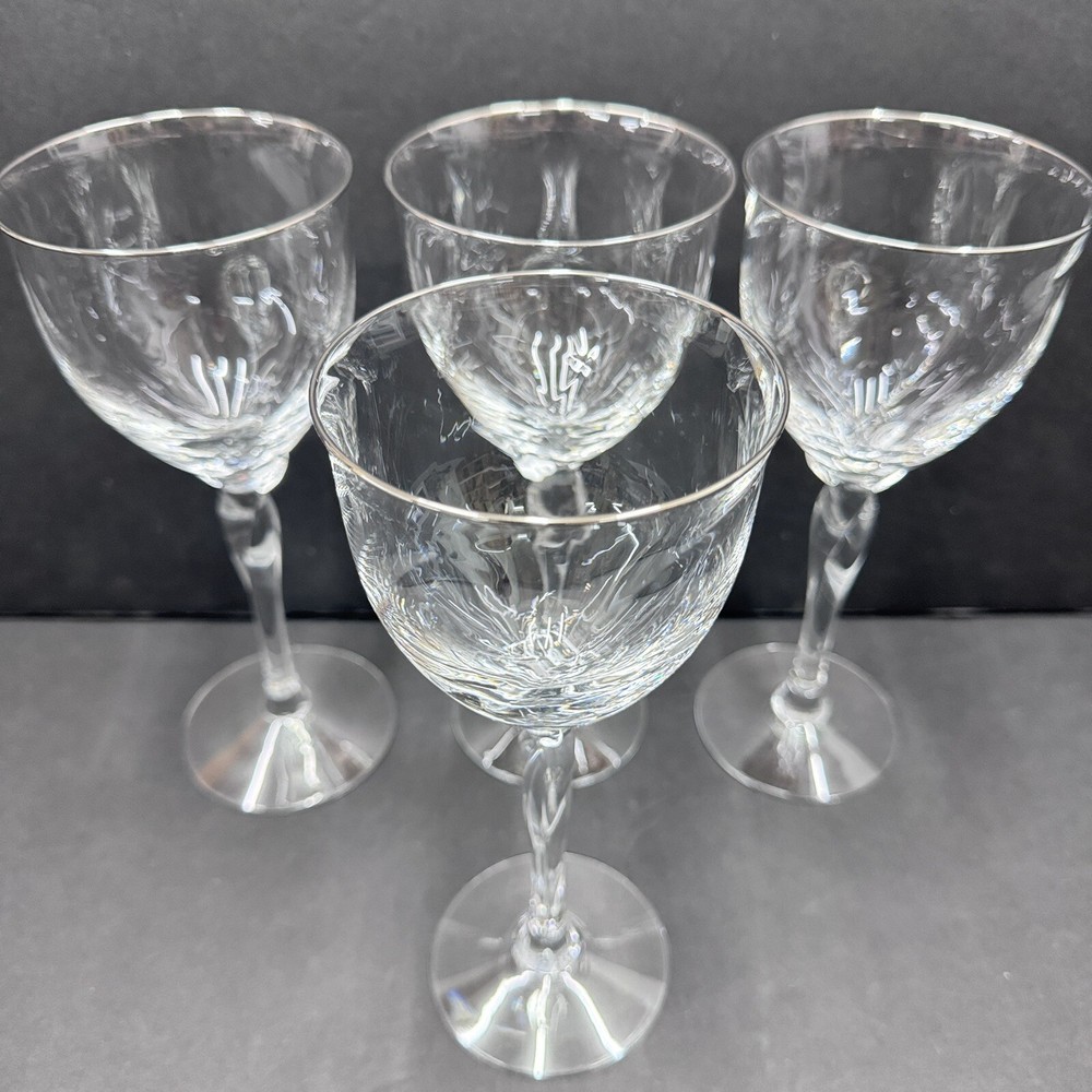 Lenox Rhythm Platinum Water Goblet Glass Set Of 4 Optic Swirl Twisted Stem 8 1/2