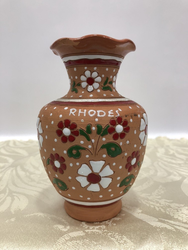 Clay Floral Handmade Textured Spathas B-39 Hand Painted Vase By Rhodes’ Flaw