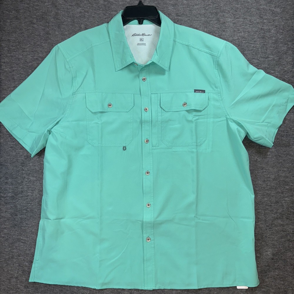 EDDIE BAUER Fishing Shirt Mens Outdoor Vented Starling Turquoise UPF XXL NEW $80