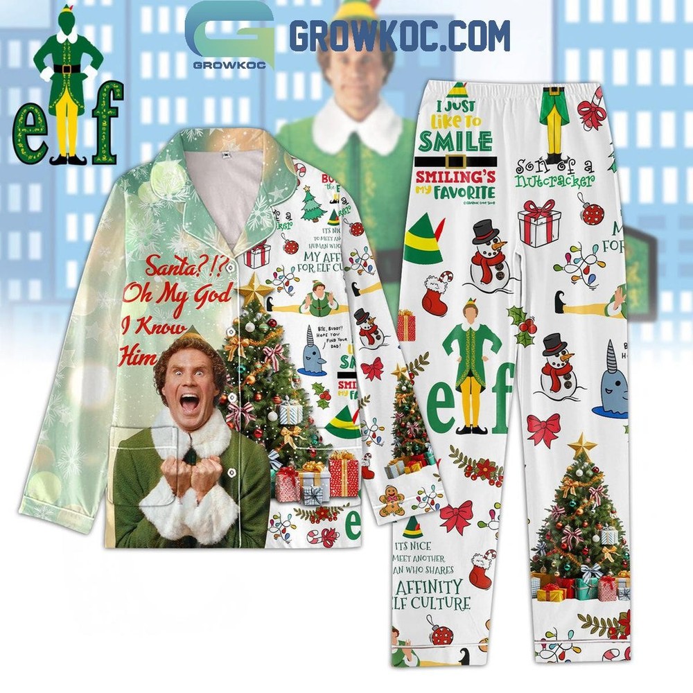 Elf Christmas Santa Pajama Set Oh My God I Know Him Holiday Sleepwear