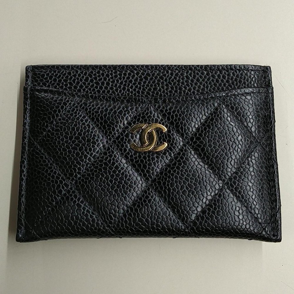 CHANEL Caviar Leather Skin Card Holder 547284 Black