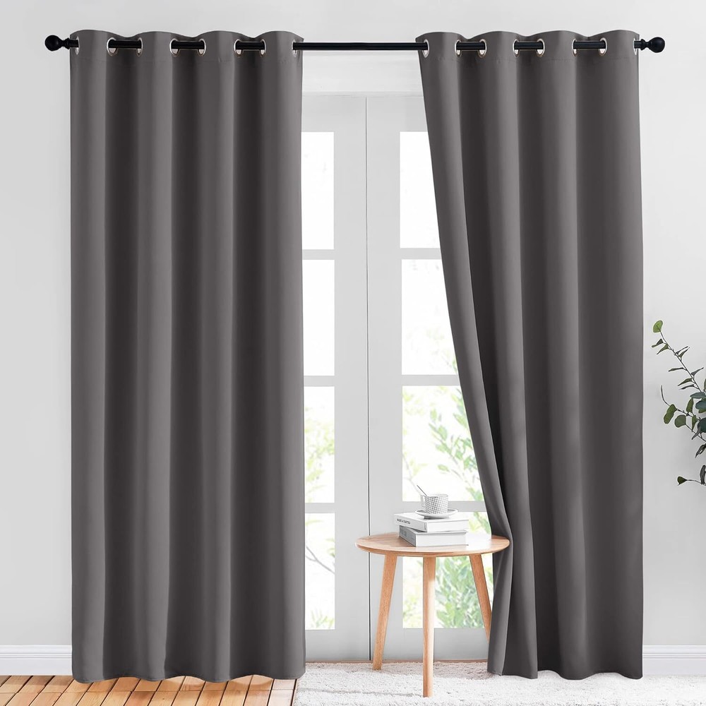 NICETOWN 84 Inch Gray Blackout Thermal Curtains with Grommets for Bedroom