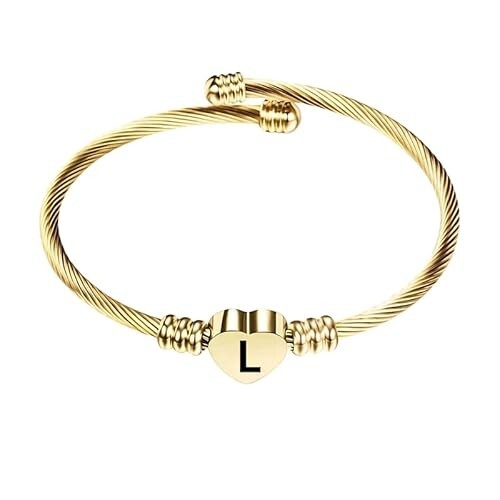 Stainless Steel Heart Word-L Bracelet Engraved Charm Bracelet for Women Golden