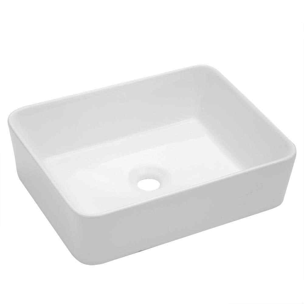 16in.x12in.Bathroomin White Porcelain Rectangular Ceramic Vessel Sink Above Cou