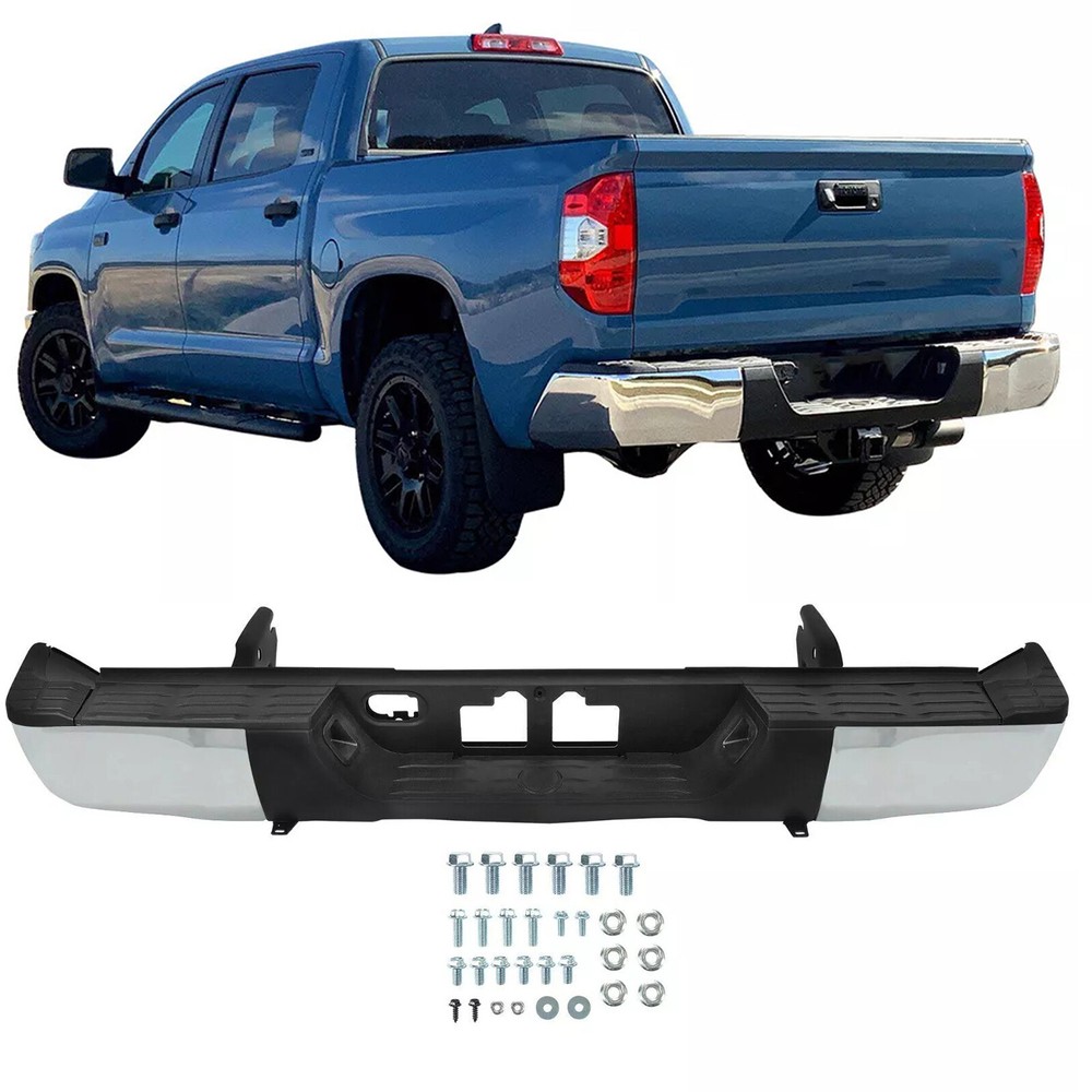 Rear Step Bumper For 2014-2021 Toyota Tundra w/o Parking Assist Chrome Steel Set