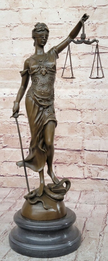Themis Lady Justice Bronze Statue with Scales and Sword for Lawyer Office Decor