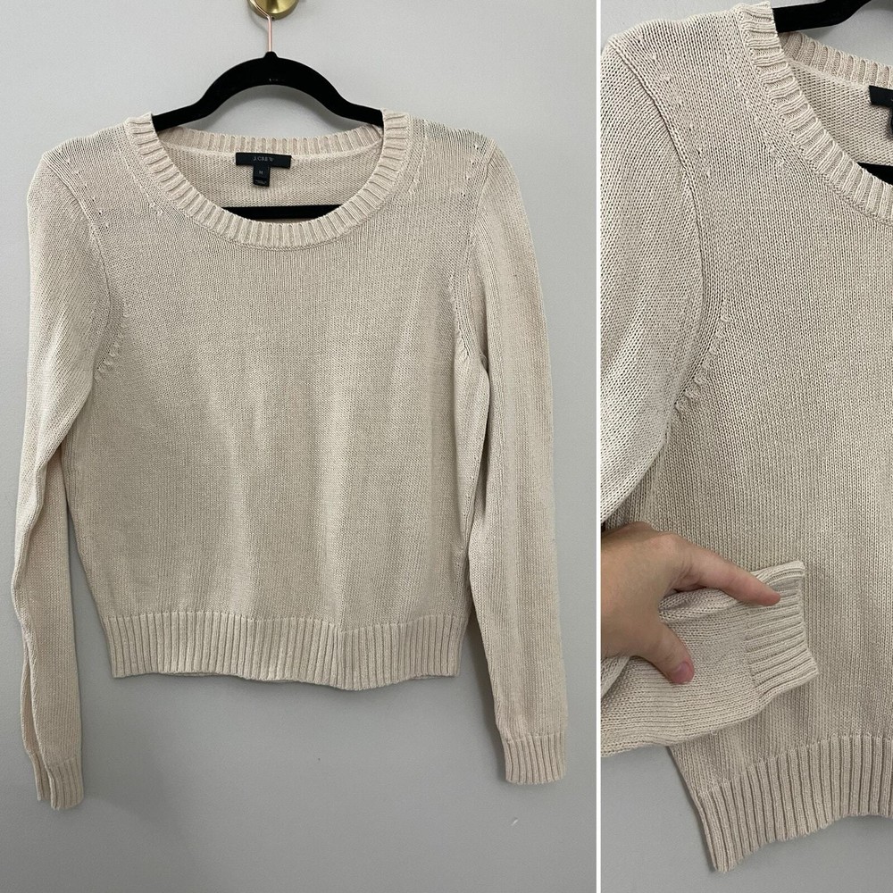 J. Crew 100% Cotton Minimalist Classic Capsule Natural Fibers Cream Sweater M