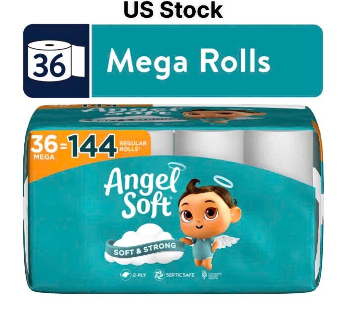Angel Soft 2-Ply Toilet Paper, 36 Mega Rolls, White - US Stock