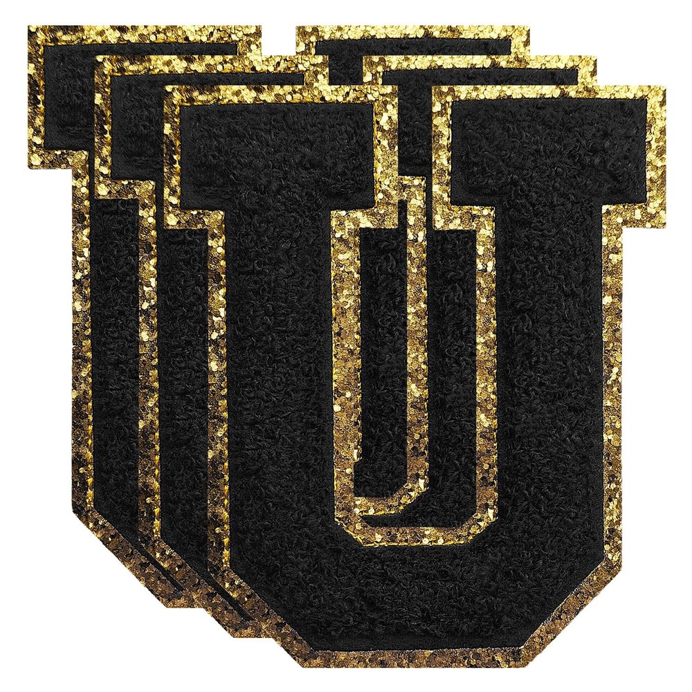 3 PCS Black Chenille Letter U Patch 4.5 inch Large Size Iron On Varsity Patch
