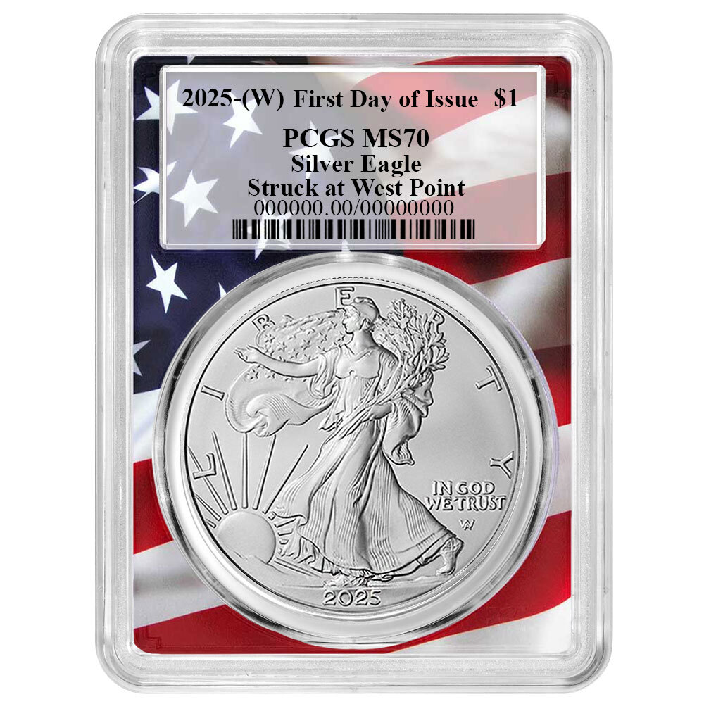 Presale - 2025 (W) $1 American Silver Eagle PCGS MS70 FDOI Flag Frame-image