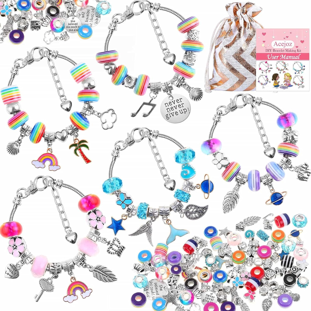 Acejoz 85 Pcs Charm Bracelet Making Kit, DIY Charm Bracelets Beads for Adults