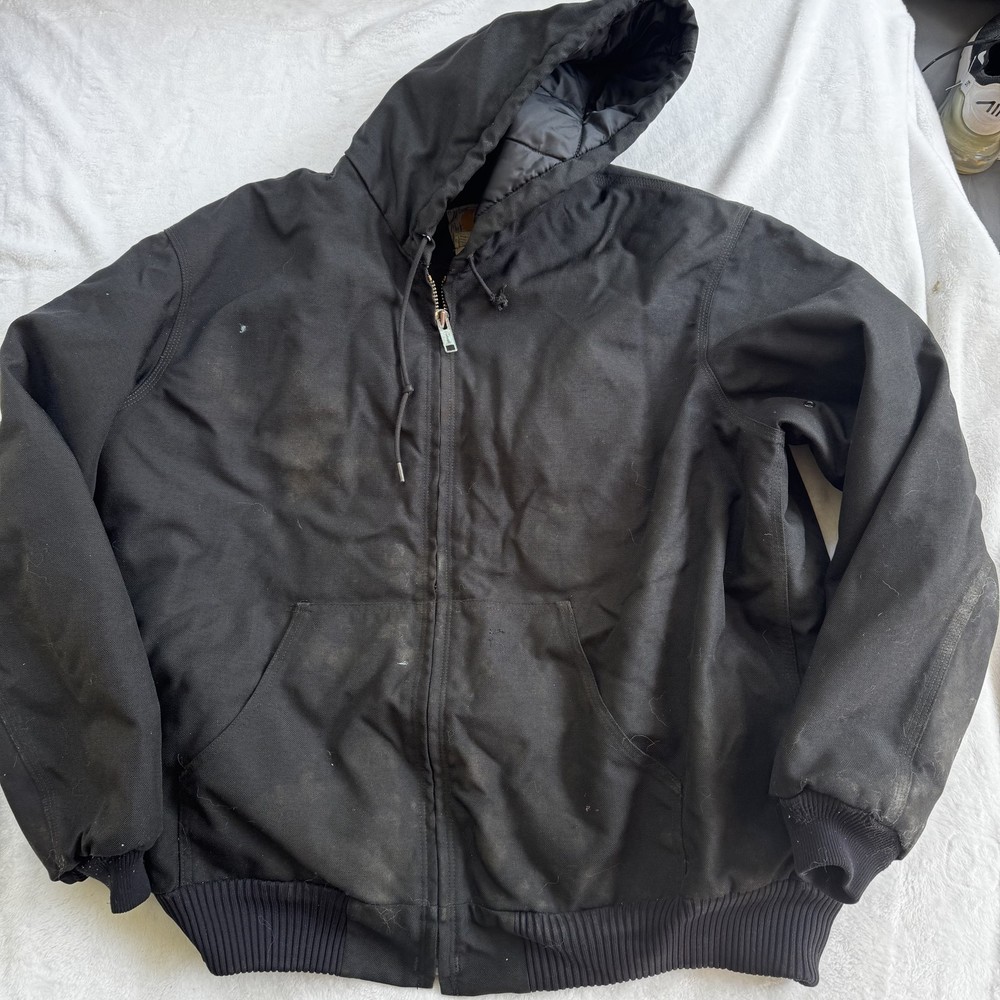 Carhartt Mens XL Black Quilted Lined Hooded Work Jacket J133 BLK