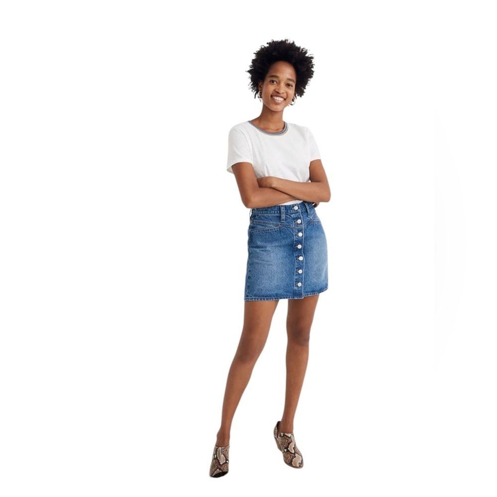 Madewell Stretch A-Line Denim Mini Skirt Button Front Size 25