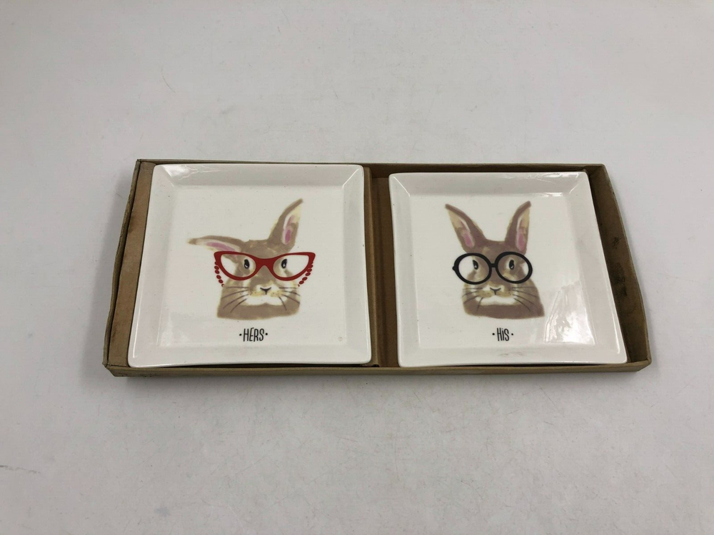 Grace Teaware Boxed Ceramic 5in His & Hers Bunny appetizer Plate Set DD01B05008