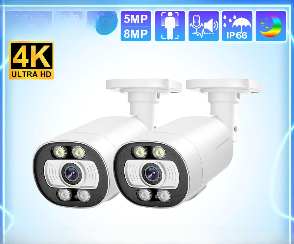 4K Outdoor POE IP Camera AI Smart H.265 Two Way Communication Color Night Vision