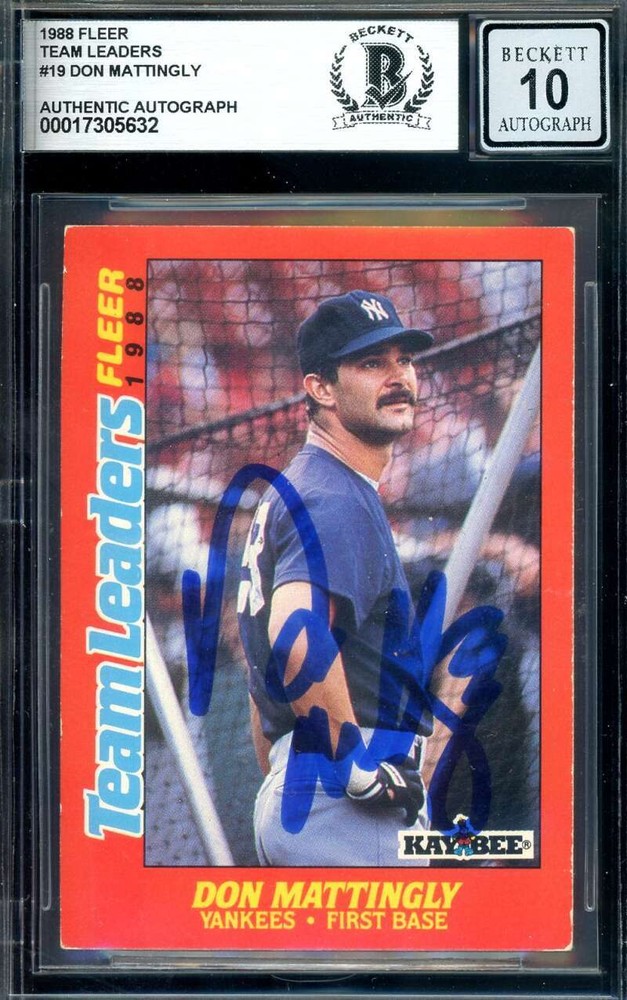Don Mattingly Gem Mint 10 Beckett BAS Signed 1988 Fleer Team Leaders Autograph