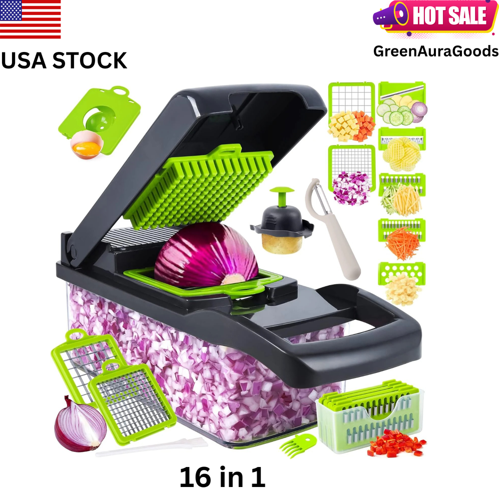 16-In-1 Vegetable Fruit Chopper Cutter Food Onion Veggie Dicer Slicer Kitchen