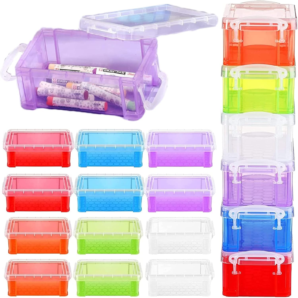 18-Piece Small Plastic Crayon Organizer with Lid, 5.31x2.95x1.97 Stackable Storage Box