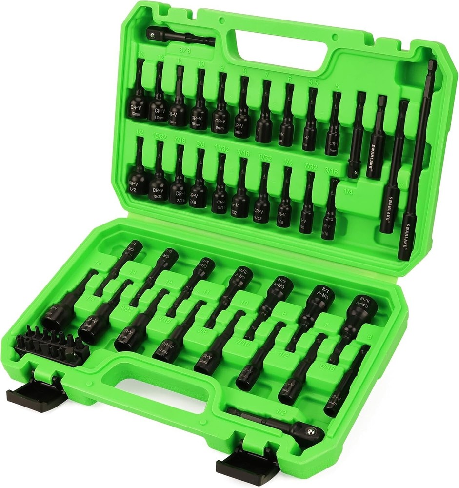 55-Piece Magnetic Nut Driver Set with 1/4 Hex Shank for Metric & SAE Impact Sockets