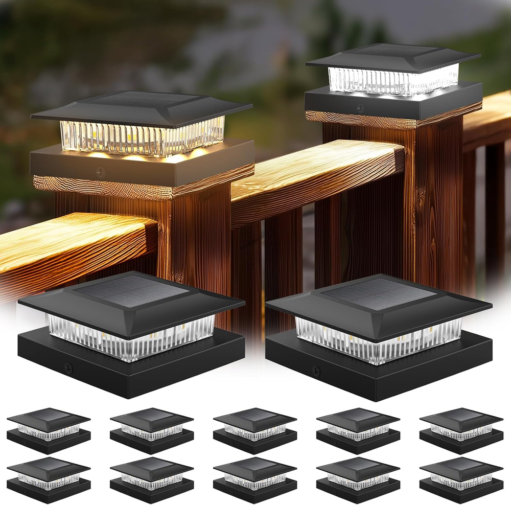 12 Pack 4X4 Solar Post Cap Lights – Waterproof Warm & White Outdoor Fence Lighting