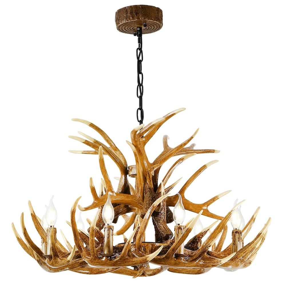 Durahonn Brown Color Resin Antler Chandelier Light Fixture 9 Light E12 Bulbs ...