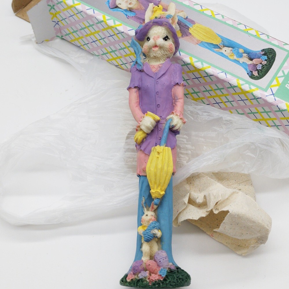Vintage Easter Bunny Resin Totem Figurine Spring Umbrella Decor