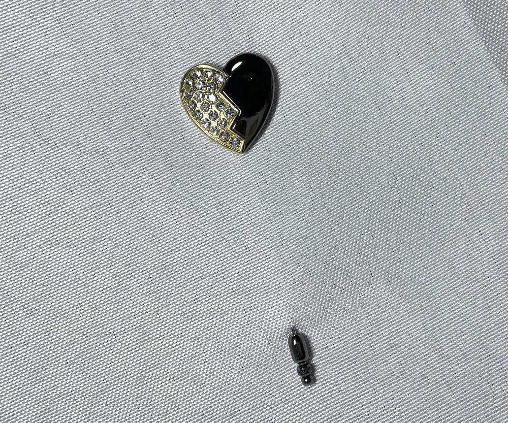 Vintage YSL Gold Heart Pin Brooch with Rhinestones Unisex