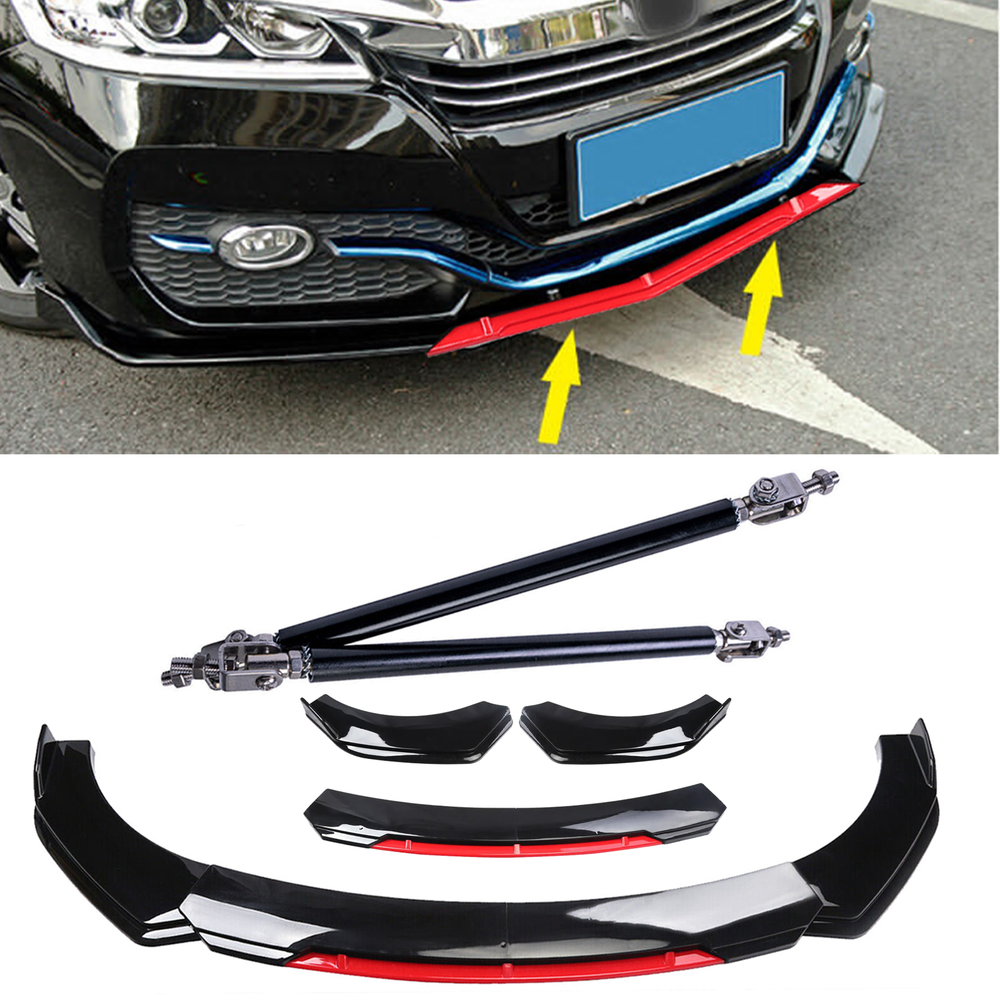 Honda Accord Front Bumper Lip Splitter Gloss Black Strut Rods  