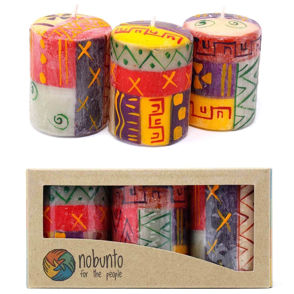 Handmade Indabuko Design Votive Candles Set of 3 in South Multi Color