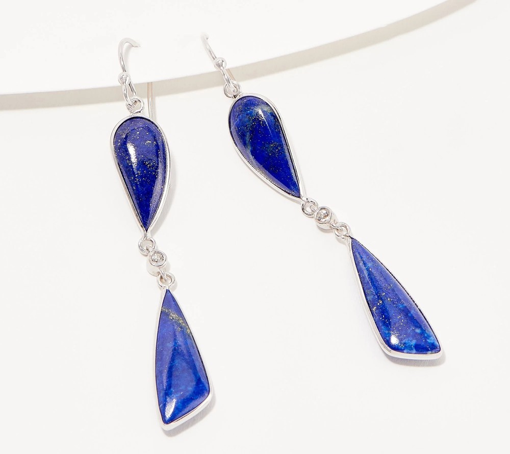 Generation Gems Fancy-Cut Lapis Gemstone Drop Earrings, Sterling Silver