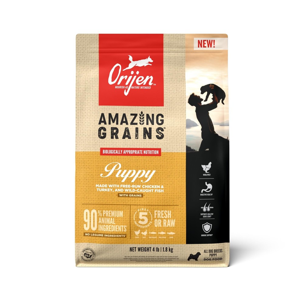 ORIJEN Amazing Grains High Protein Dry Dog Food 4 Pound (Pack of 1), Yellow