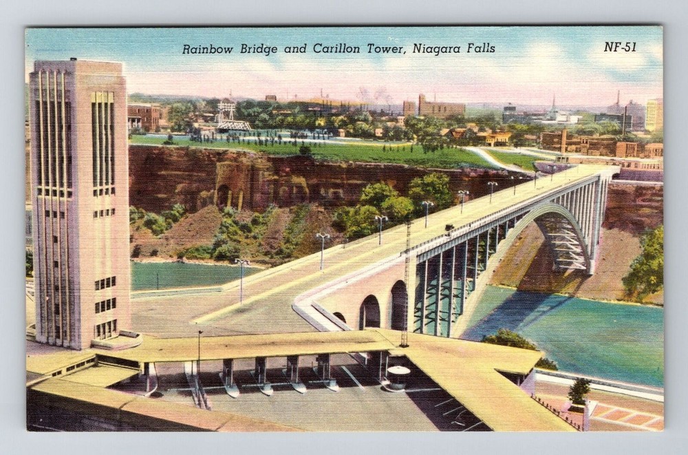 Niagara Falls NY-New York, Rainbow Bridge And Carillon Tower Vintage Postcard