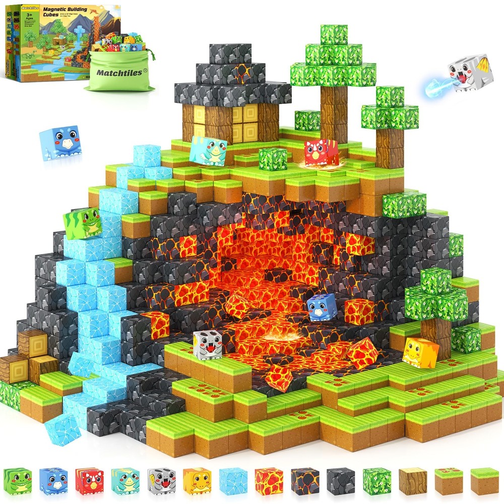 Magnetic Blocks Toys, Build Mine Magnet World Dinosaurs Set, Magnetic Tiles B...