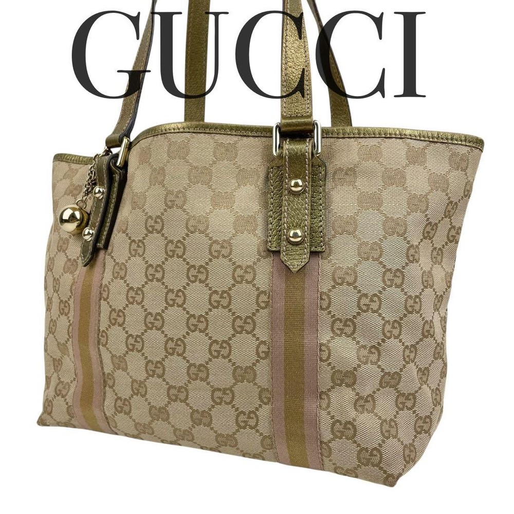 Gucci GG Canvas Tote Bag Sherry Line Charm Medium Handbag New